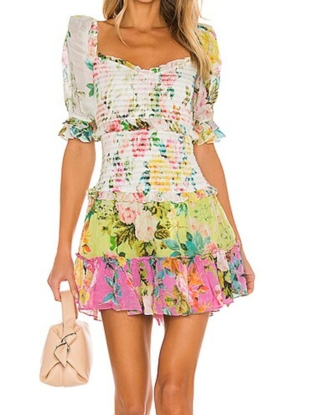 Floral Smocked Mini Dress in Multi-Color